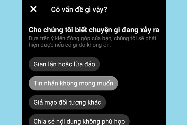 Spam trên Messenger là gì? Cách đánh dấu spam trên laptop, điện thoại > Chọn lí do tương ứng