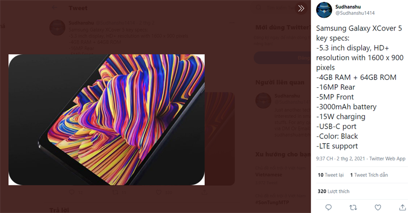 Samsung Galaxy XCover 5 lộ thông số kỹ thuật