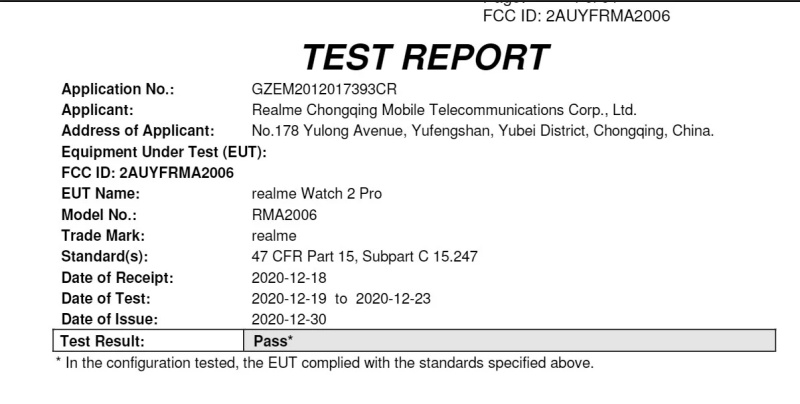 Realme Watch 2 Pro được FCC chứng nhận Realme Watch 2 Pro được FCC chứng nhận