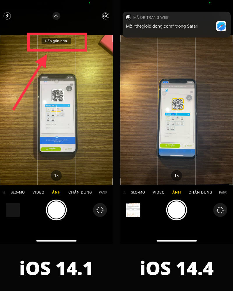 Tính năng quét mã QR Code với kích thước nhỏ trên iPhone 12 chạy iOS 14.4.