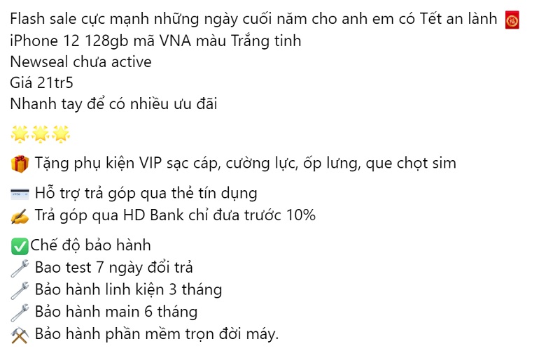 Báo giá cho iPhone 12 128 GB của một thương gia tại TP.HCM Báo giá cho iPhone 12 128 GB của một thương gia tại TP.HCM