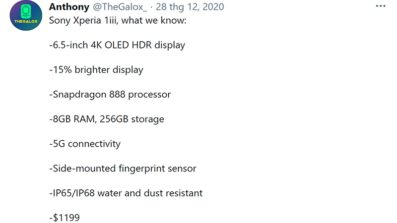 Configuration of leaked Sony Xperia 1 Mark III Configuration of leaked Sony Xperia 1 Mark III