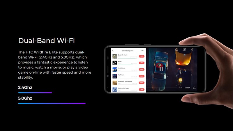 Dual - Band Wifi feature allows us to connect to the network faster and more stable In addition, the HTC Wild E Lite is also equipped with Dual-Band Wifi (dual-band Wi-Fi), allowing us to connect two wifi bands at the same time. Thanks to that, the device can limit interference when in places where there is signal interference as well as improve and speed up the network to help us access social networks, watch movies ...