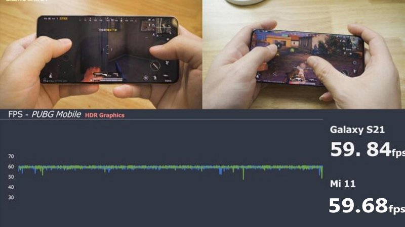Trong các trò chơi bắn súng được tối ưu hóa tốt như PUBG Mobile, Galaxy S21 5G có hiệu suất gần như tương đương với Xiaomi Mi 11