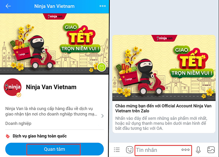 Tra cứu vận đơn trên zalo Ninja Van