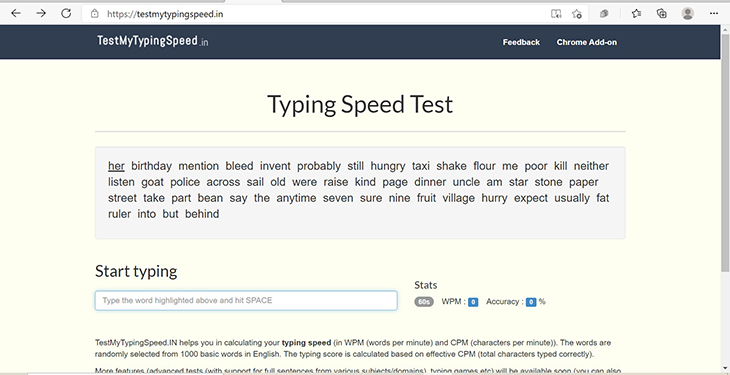 10 trang web kiểm tra tốc độ đánh máy online tốt và chính xác nhất > TestMyTypingSpeed.in