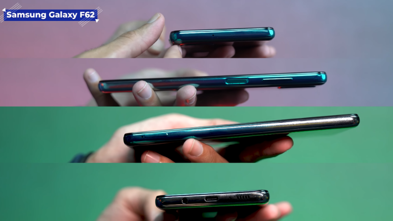 Vị trí của toàn bộ các cổng kết nối và phím bấm trên chiếc Galaxy F62. (Nguồn: Trakin Tech).
