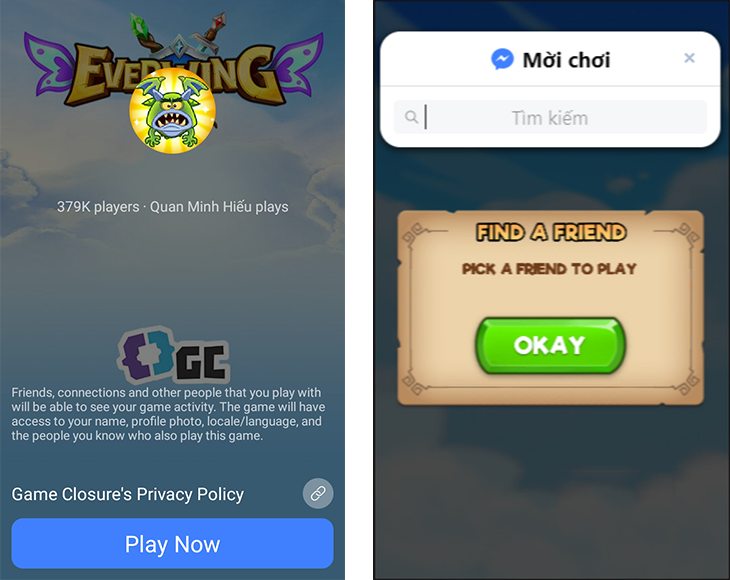 Hướng dẫn đăng nhập trò chơi EverWing trên Messenger trong vài nốt nhạc > Mời bạn bè trên facebook chơi cùng