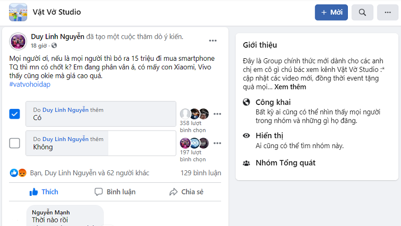 Kết quả khảo sát trên 1 cộng đồng công nghệ 