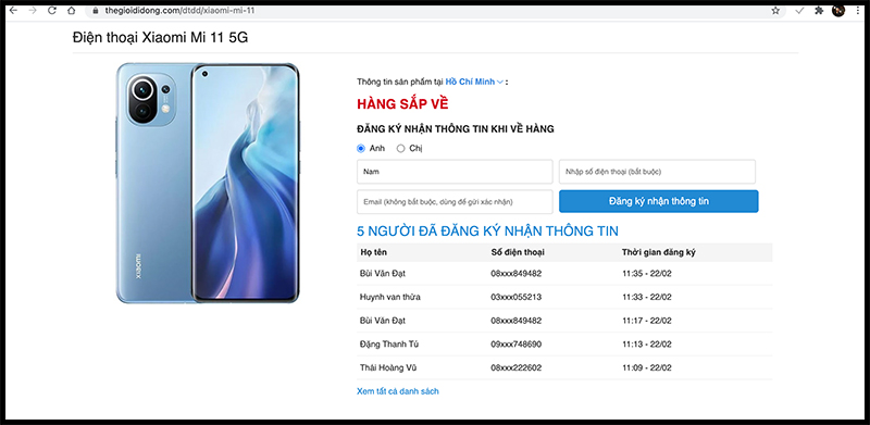 Xiaomi Mi 11 5G sắp bán chính hãng tại Thế Giới Di Động, hiện đã cho phép đăng ký nhận thông tin, bạn đoán giá bao nhiêu?
