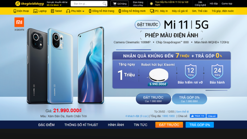 Thế Giới Di Động đang có chương trình đặt 'gạch' trước Xiaomi Mi 11 5G (bản quốc tế) với nhiều ưu đãi hấp dẫn.