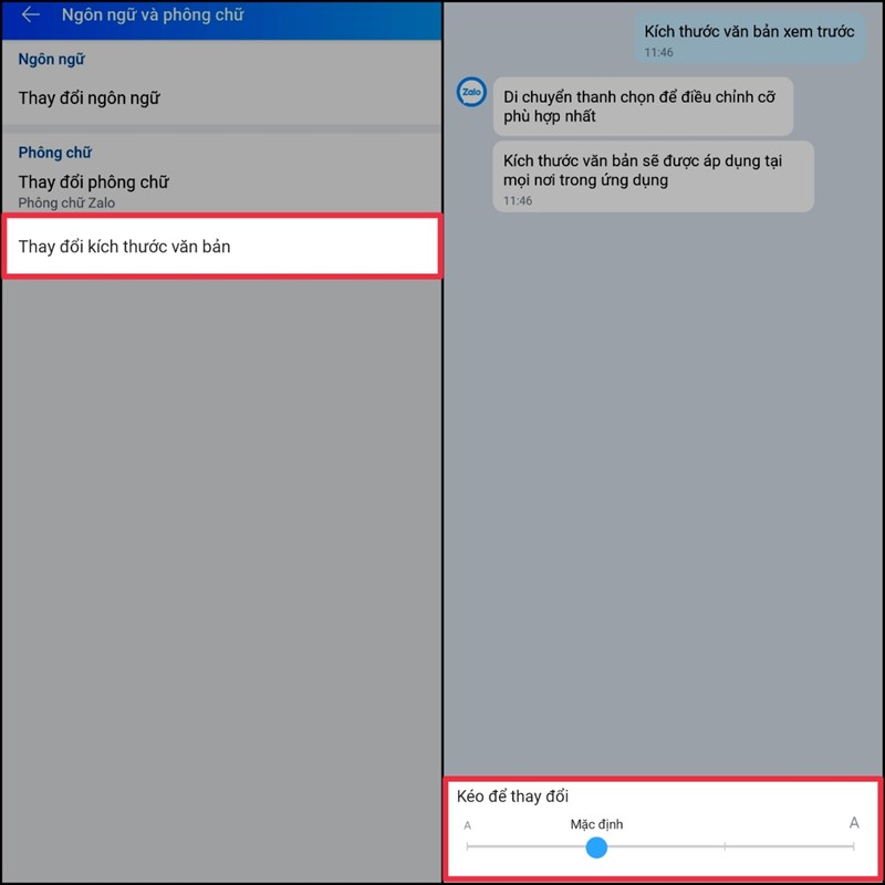 Thay đỏi kích thước văn bản ứng dụng Zalo mà không ảnh hướng đến giao diện điện thoại