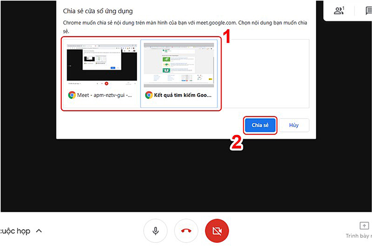 Google Meet: Cách cài đặt, sử dụng trên điện thoại, máy tính đơn giản, chi tiết > Chia sẻ cửa sổ.