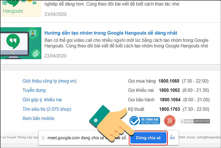 Google Meet: Cách cài đặt, sử dụng trên điện thoại, máy tính đơn giản, chi tiết > Dừng chia sẻ màn hình.