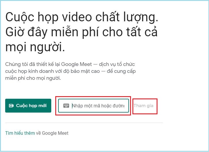 Nhập mã để vào cuộc họp đã có sẵn