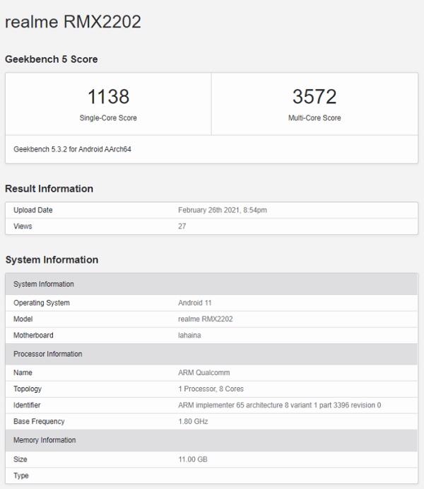 Realme GT 5G Geekbench Realme GT 5G Geekbench