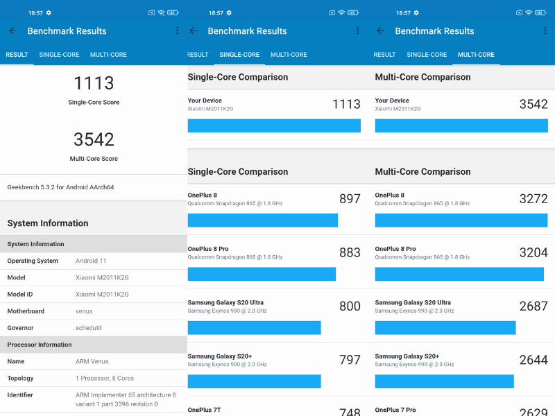 Điểm GeekBench 5 của chiếc Xiaomi Mi 11 5G. Điểm GeekBench 5 của chiếc Xiaomi Mi 11 5G.