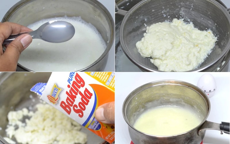 Làm keo sữa từ sữa, giấm và baking soda