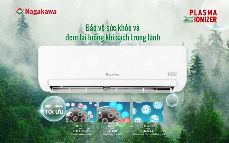 Máy lạnh Nagakawa trang bị công nghệ Plasma-ionizer diệt khuẩn đến 99%