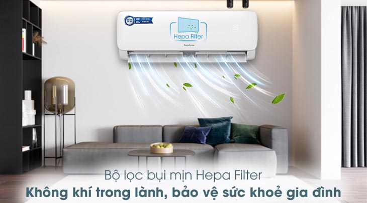 Máy lạnh Nagakawa 1.5 HP NS-C12R2M09 giúp không khí trong lành, bảo vệ sức khoẻ nhờ bộ lọc bụi mịn Hepa Filter