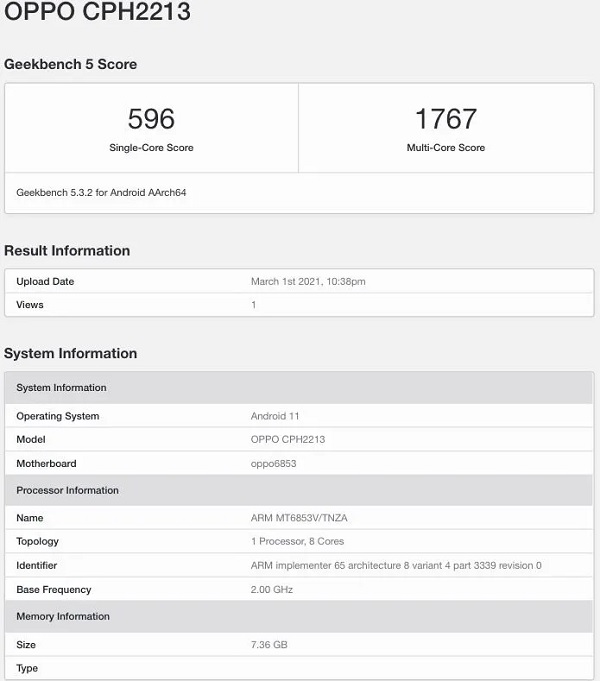 OPPO F19 Pro+ lộ diện trên Geekbench