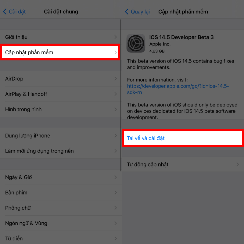 Cập nhật iOS 14.5 Beta 3 bước 4