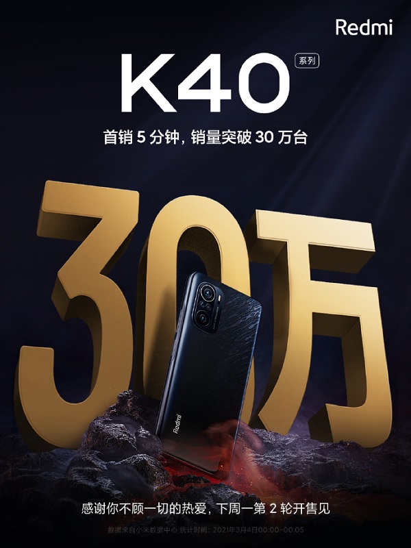 Redmi K40, K40 Pro đạt doanh số hơn 300.000 chiếc chỉ sau 5 phút mở bán Redmi K40, K40 Pro đạt doanh số hơn 300.000 chiếc chỉ sau 5 phút mở bán