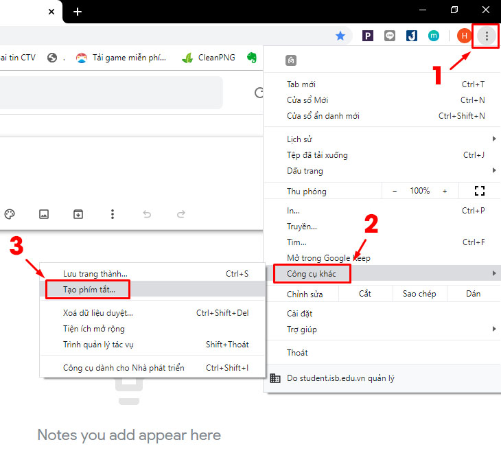 Tạo lối tắt Google Keep trên màn hình desktop