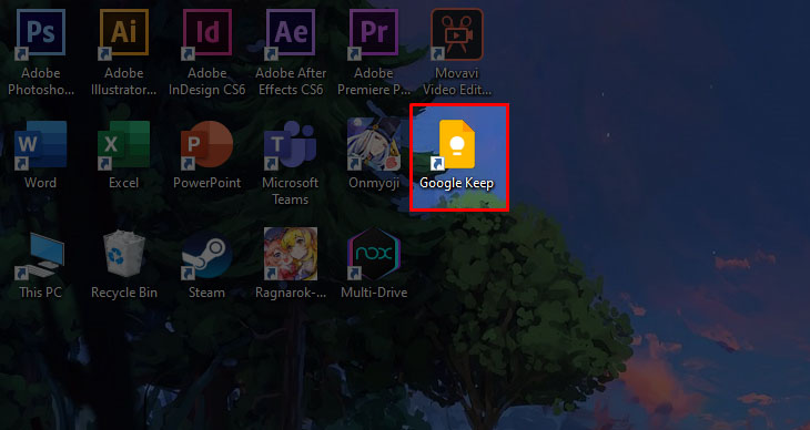 Lối tắt Google Keep trên desktop