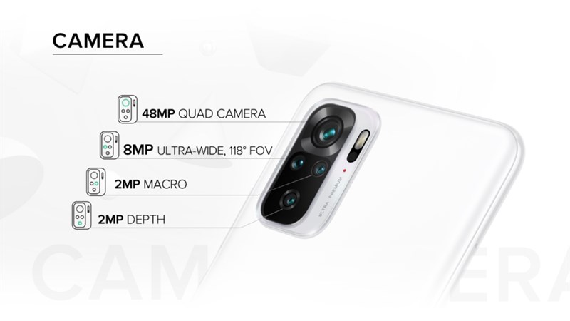 Set of 4 cameras of Xiaomi Redmi Note 10 Depth camera has 2 MP resolution, f / 2.4 focal length.