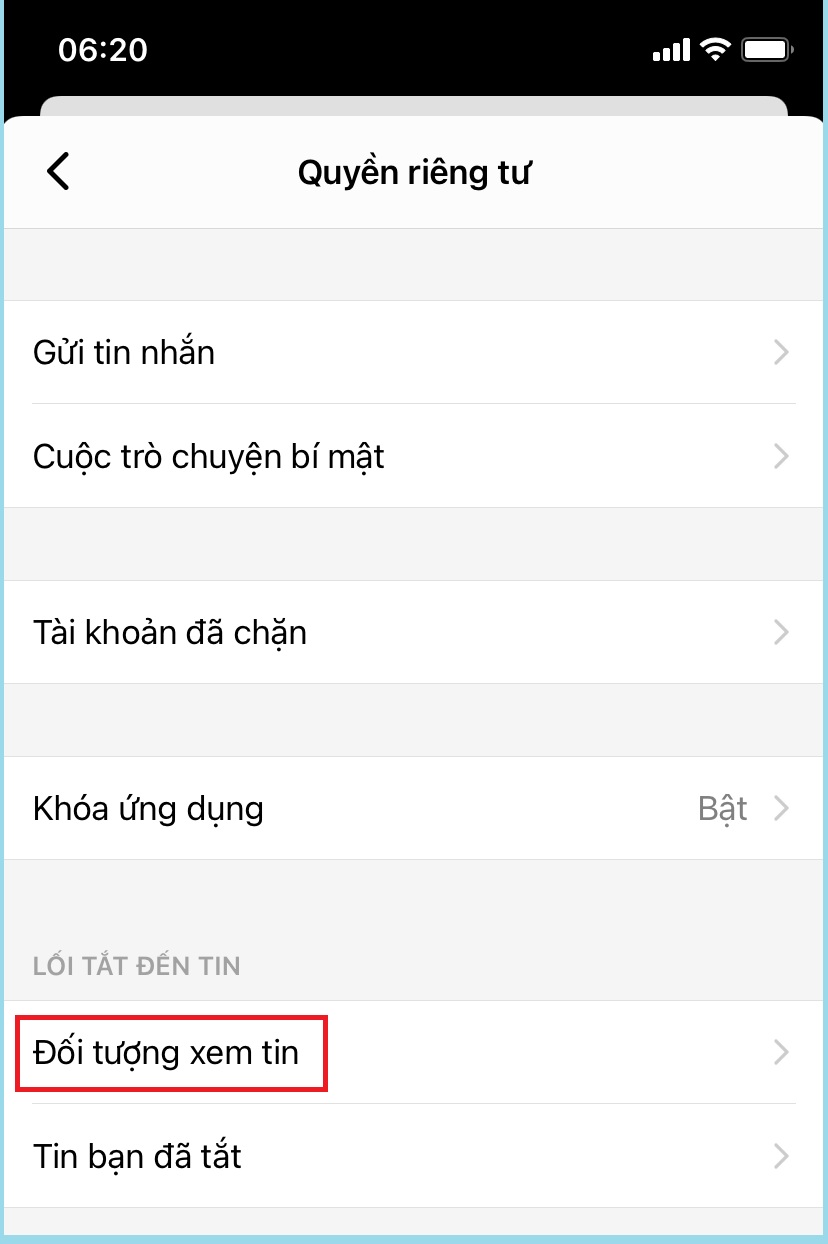 Chọn Đối tượng xem tin