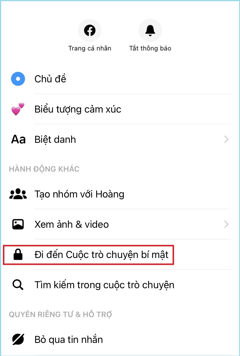 Hướng dẫn sử dụng tính năng quyền riêng tư trên Messenger tối ưu nhất > Nhấn cuộc trò chuyện bí mật