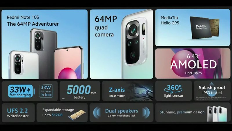 Configuration table of Redmi Note 10 Along with that is the 13 MP selfie camera perforated design for the full screen display, wide viewing angle. Thereby providing a comfortable gaming experience and working, enjoyable when playing games or watching movies.