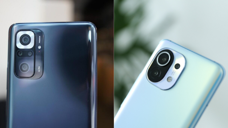 Cảm biến 108 MP của Redmi Note 10 Pro (bên trái) chắc chắn sẽ kém hơn so với của Mi 11 5G (bên phải).