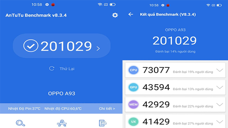 Số điểm đo được của OPPO A93 trên Antutu Số điểm đo được của OPPO A93 trên Antutu