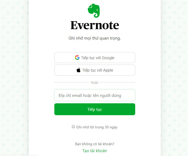 Liên kết tài khoản Evernote