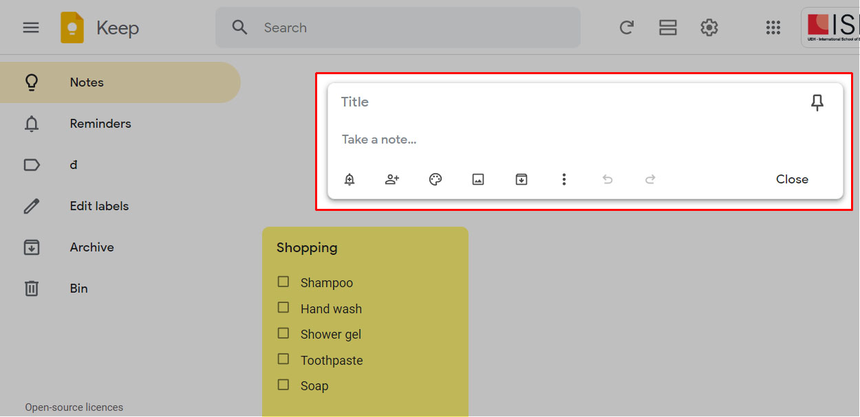 Tạo ghi chú mới với Google Keep