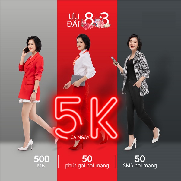 Viettel tung ra ưu đãi khùng gồm data, sms... chỉ với 5K nhân dịp 8/3 Viettel tung ra ưu đãi khùng gồm data, sms... chỉ với 5K nhân dịp 8/3