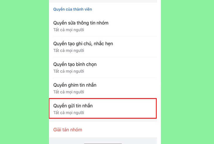 Trải nghiệm nhắn tin của bạn sẽ nâng tầm với 4 tính năng này của Zalo > Bước 3: Điều chỉnh các quyền truy cập tin nhắn nhóm