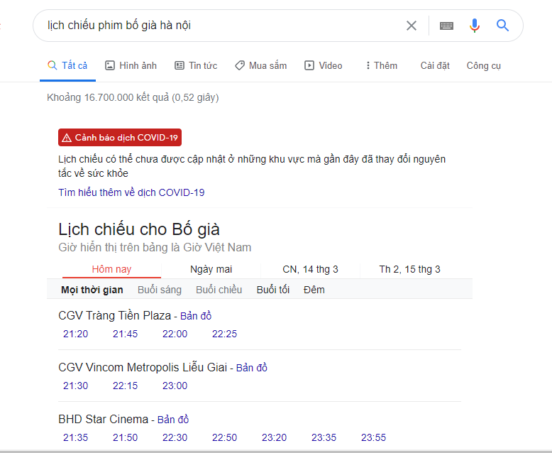Xem lịch chiếu phim trên Google Xem lịch chiếu phim trên Google