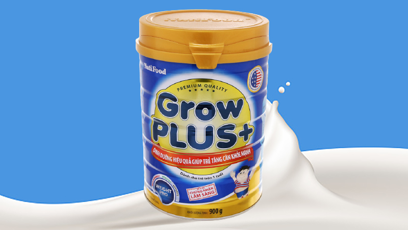 Sữa bột NutiFood Grow Plus+ tăng cân khoẻ mạnh lon 900g