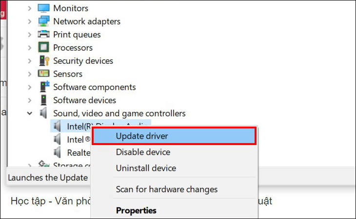 5 cách khắc phục lỗi không nhận tai nghe trên Windows 10 nhanh chóng > Chọn update driver