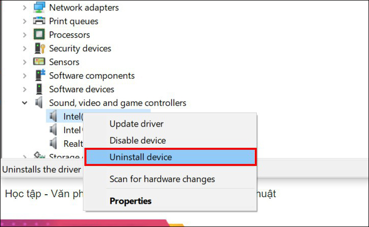 5 cách khắc phục lỗi không nhận tai nghe trên Windows 10 nhanh chóng > Chọn uninstall device