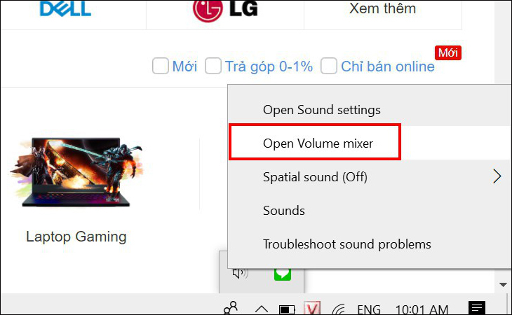 Nhấn chọn Open volume mixer