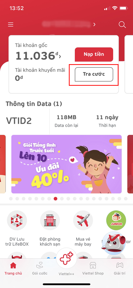 Tra cước phí sử dụng Viettel trên ứng dụng My Viettel