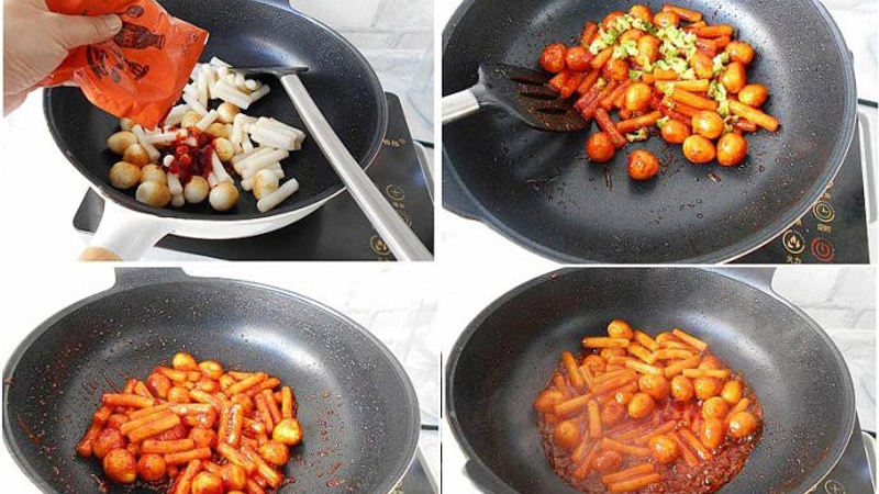 Nấu tokbokki xúc xích trứng cút