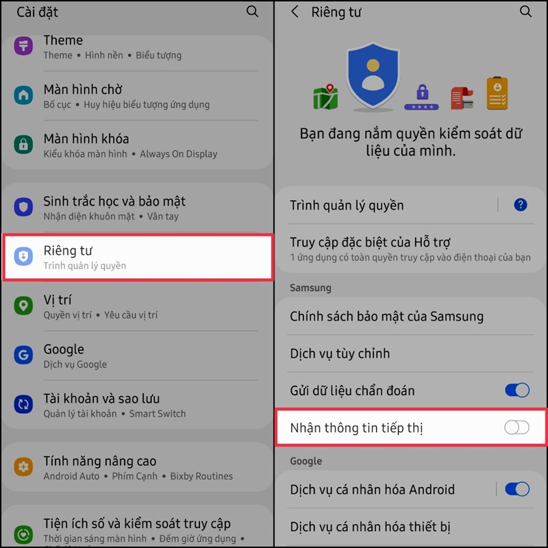 Chặn thông báo quảng cáo từ Samsung Chặn thông báo quảng cáo từ Samsung