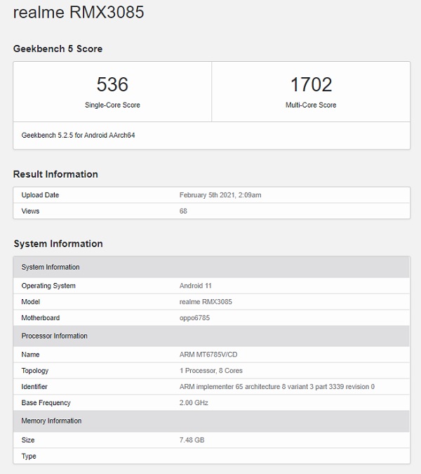 Realme 8 Geekbench Realme 8 Geekbench