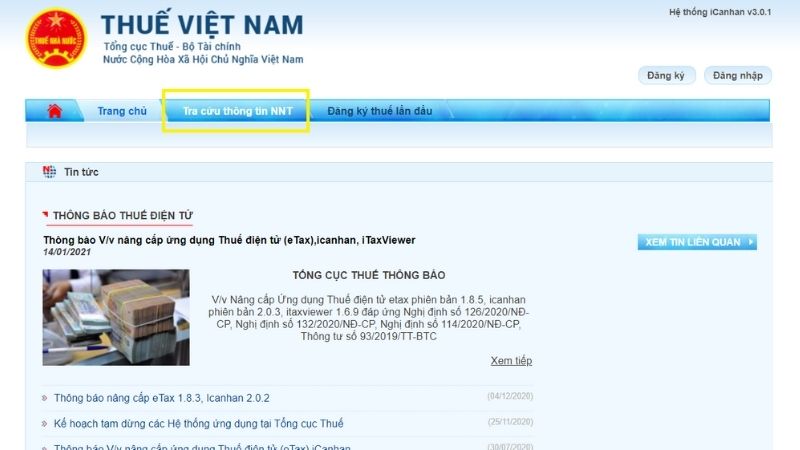 Tra cứu trên web Thuế điện tử