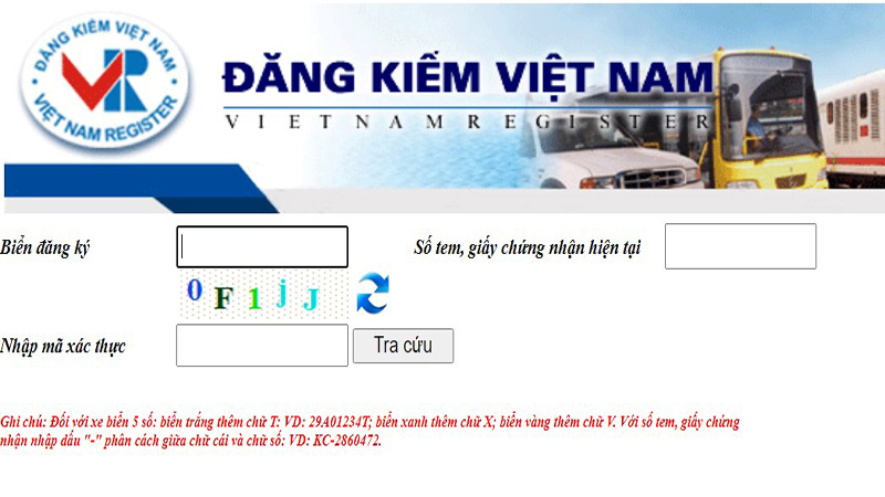 website Cục Đăng kiểm Việt Nam
